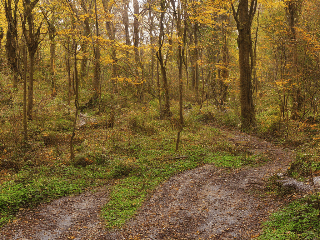 AI generated:  deep in a dense forest, shafts of late aftenoon sunlight coming through the leaves of ancient trees...