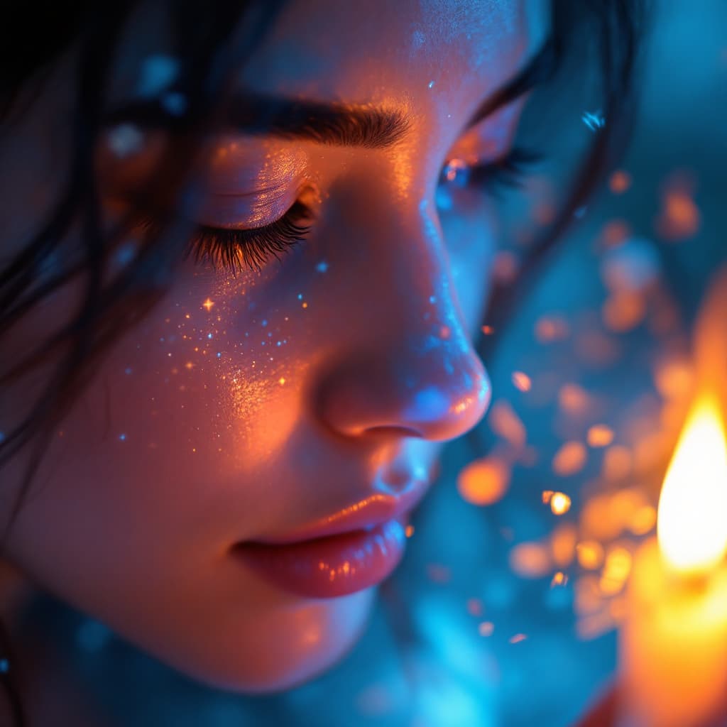 AI generated: Extreme close-up of a person's face caught in a powerful emotional moment — eyes glistening with int...