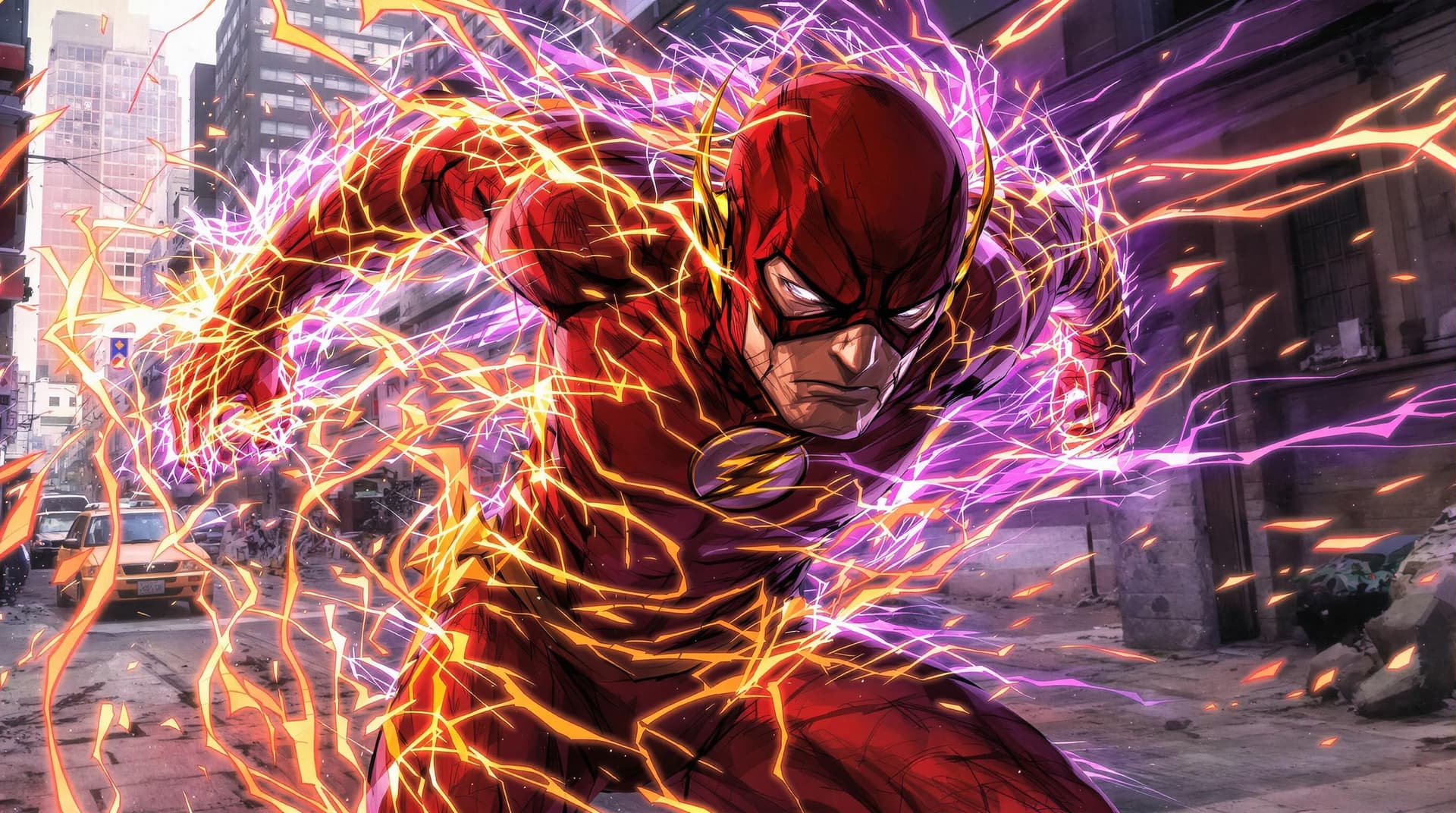 AI generated:  An illustration of Flash with a hard, intense look, and strong, bandaged hands, sharing scars and b...