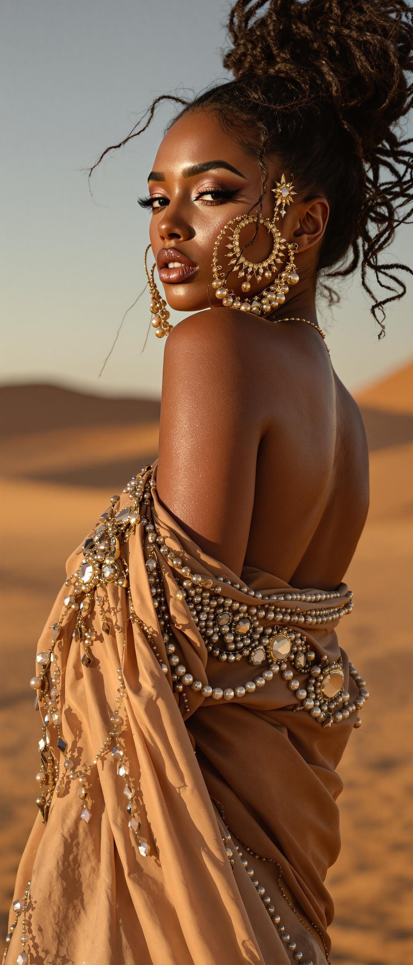 AI generated: Glamour Girl Vogue, Mixed Ethnicity, Dazzling Looks, fine art portrait, soft amber lighting, sharp d...