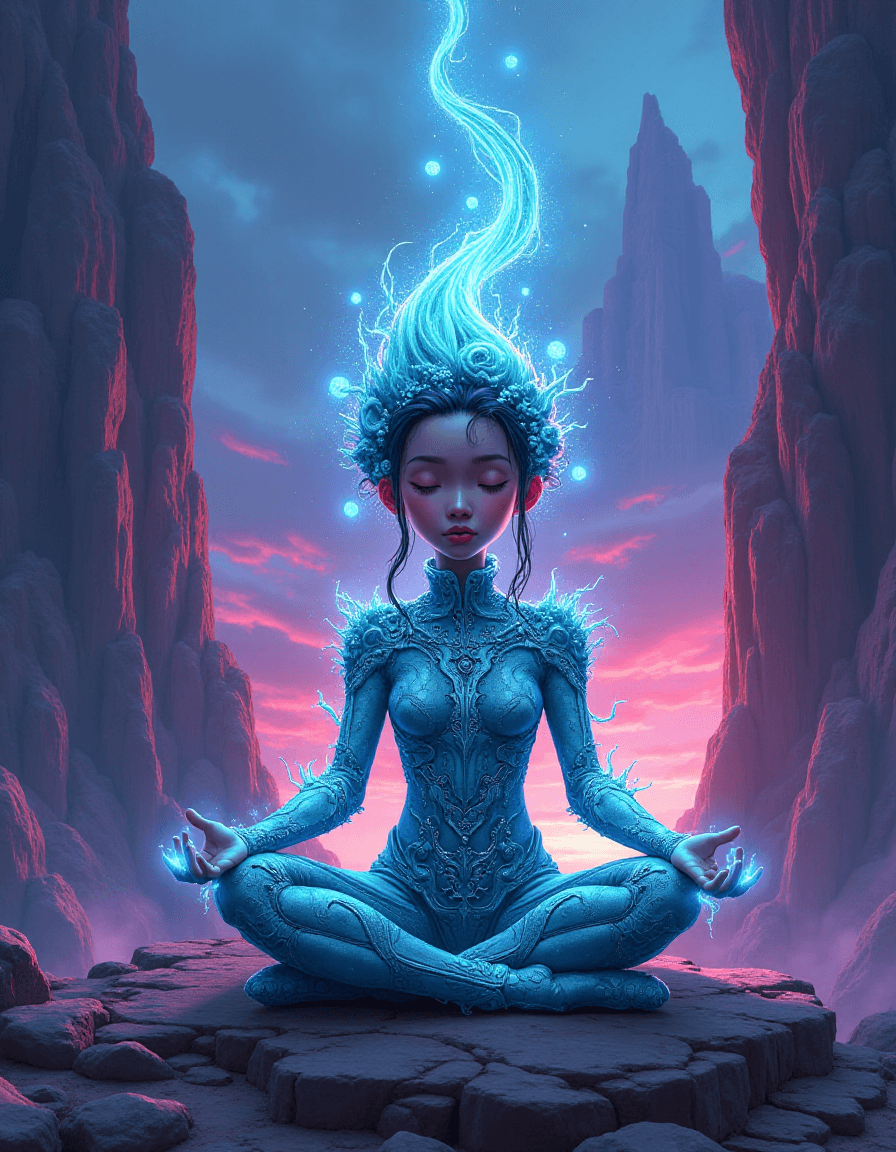 AI generated: comic image of a young asian female animation character in the style of Enki Bilal , Holographic and...