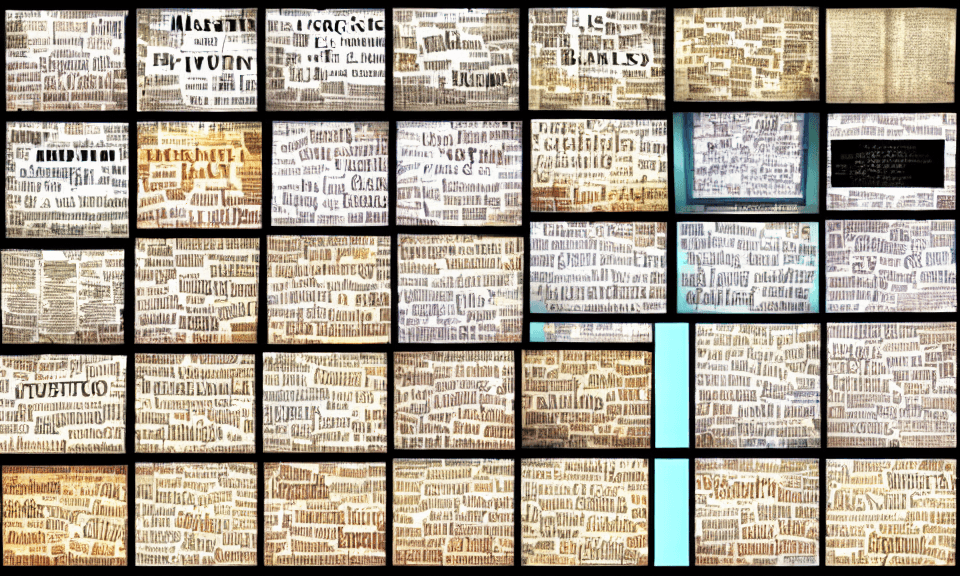 AI generated: manifest titles, collages, very large words,
