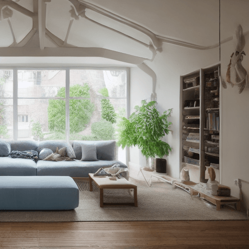AI generated: High resolution photography interior design, dreamy sunken living room conversation pit, wooden floo...