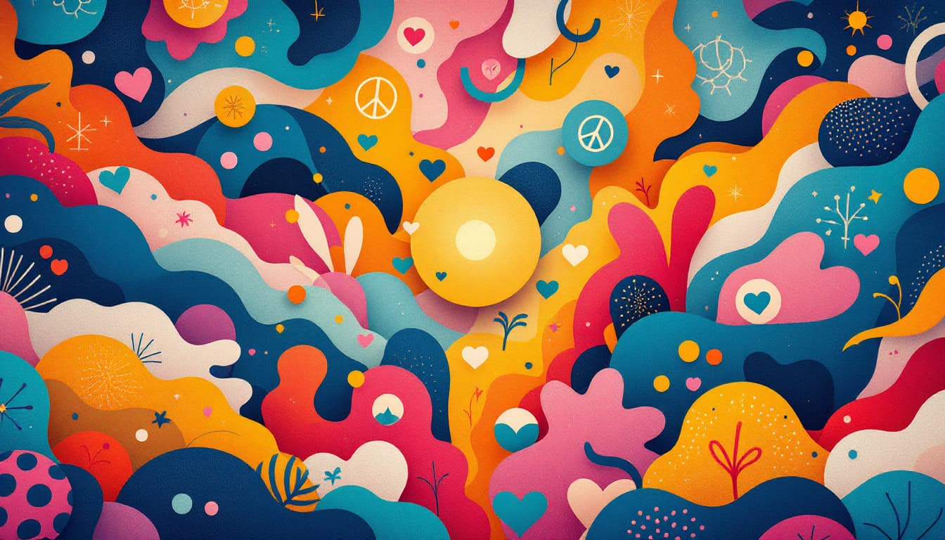 AI generated: Vibrant, colorful design elements fill the image, radiating outward from the small circle center. Ab...