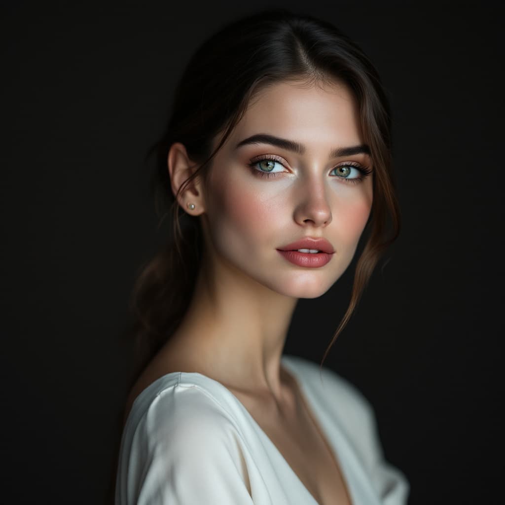 AI generated: elegant model, mid 20's, minimalistic portrait, in the style of high fashion professional photograph...