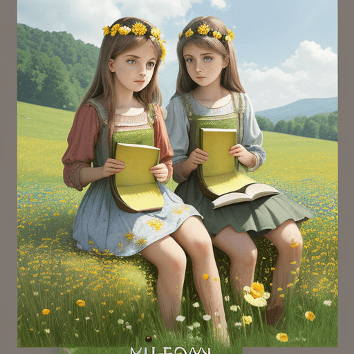 AI generated: Designe Cover for a book with meadow flowers, girls and bananas