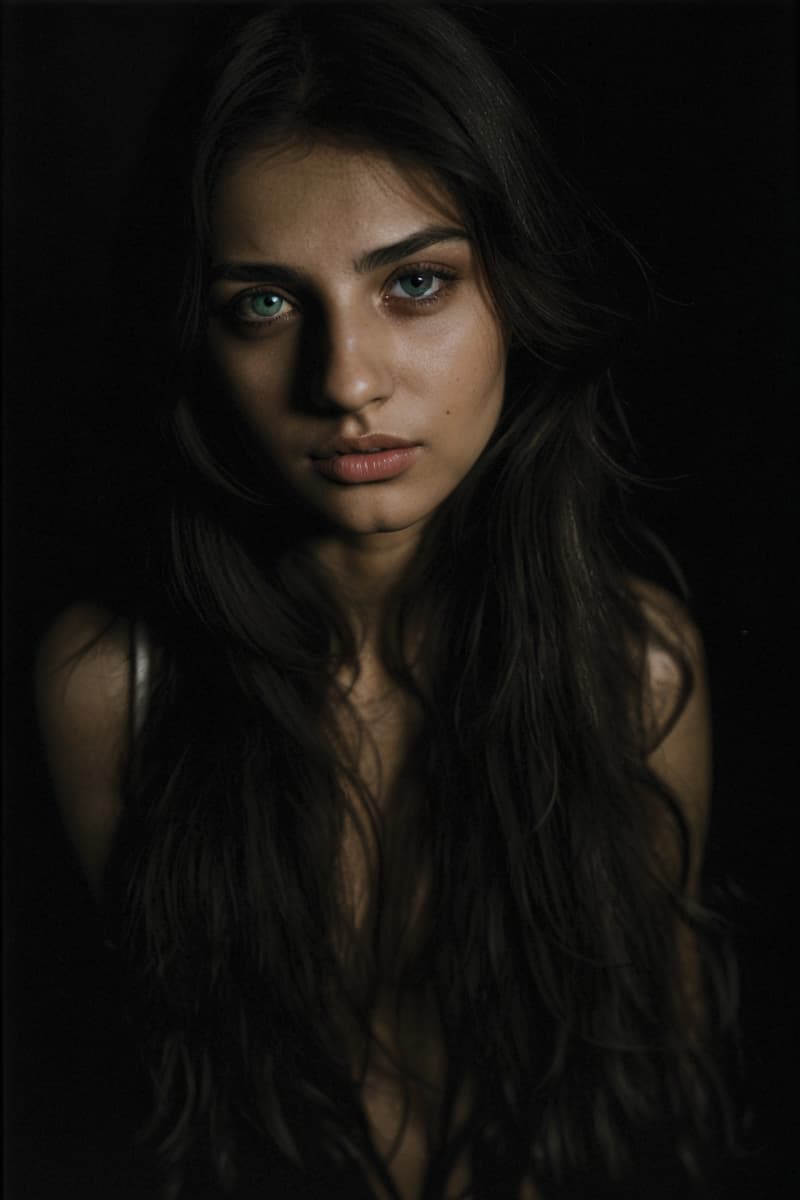 AI generated: (chiaroscuro:1.3) lighting photograph of a young (shyly:0.8) (smirking:0.8) (scantly:1.1) clad (curv...
