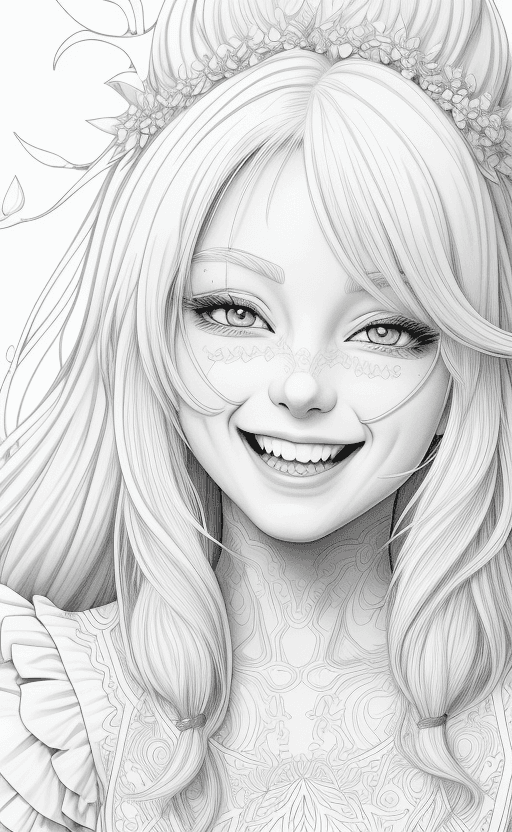 AI generated: coloring page Anime portrait clean line art, black pen line high detail, laughing close up, wild dyn...