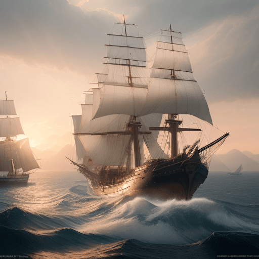 AI generated: Photo of a ultra realistic sailing ship, dramatic light, pale sunrise, cinematic lighting, battered,...