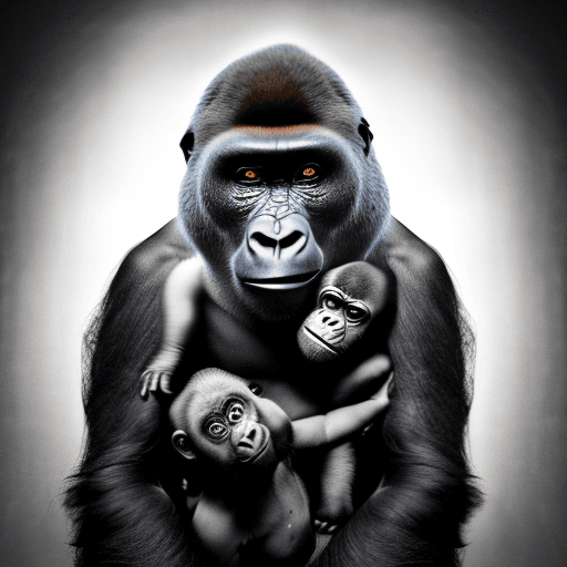AI generated: a gorilla standing in the dark with its back to the camera, a portrait, by Tadashi Nakayama, dada, m...