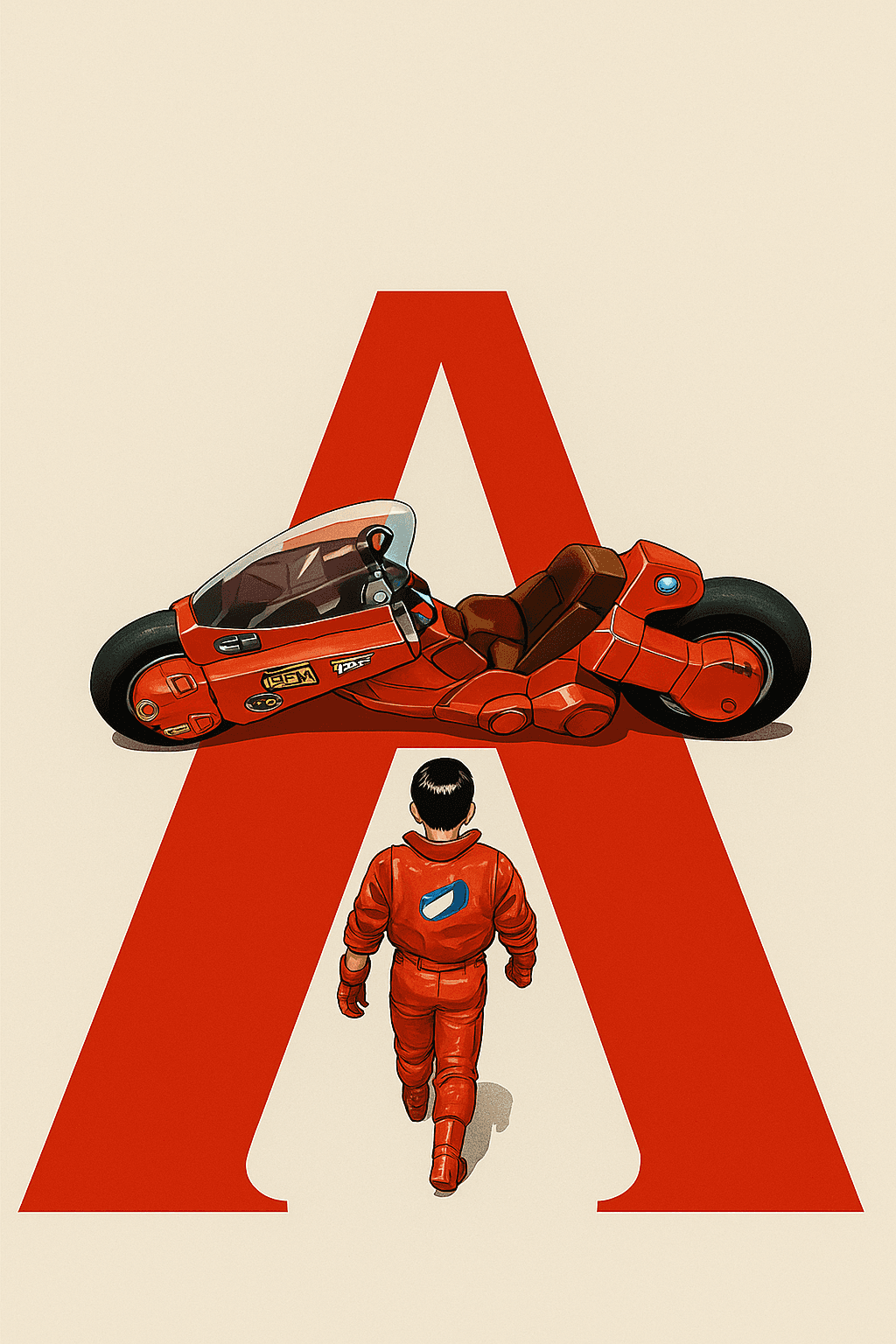 AI generated: A stylized, retro-futuristic illustration inspired by the iconic anime Akira. The composition featur...