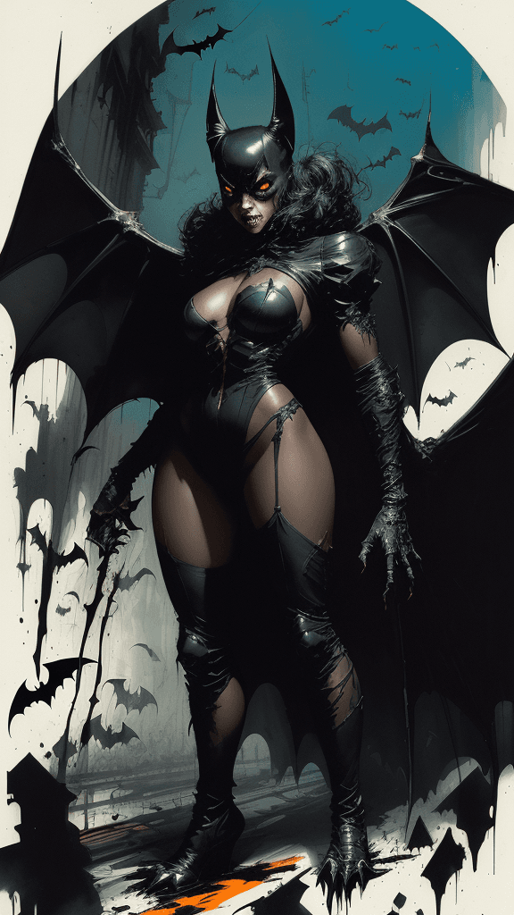 AI generated: (masterpiece)
(best quality)
(ultra-detailed)
(best illustration)
black bat by John Berkey 
colorful...