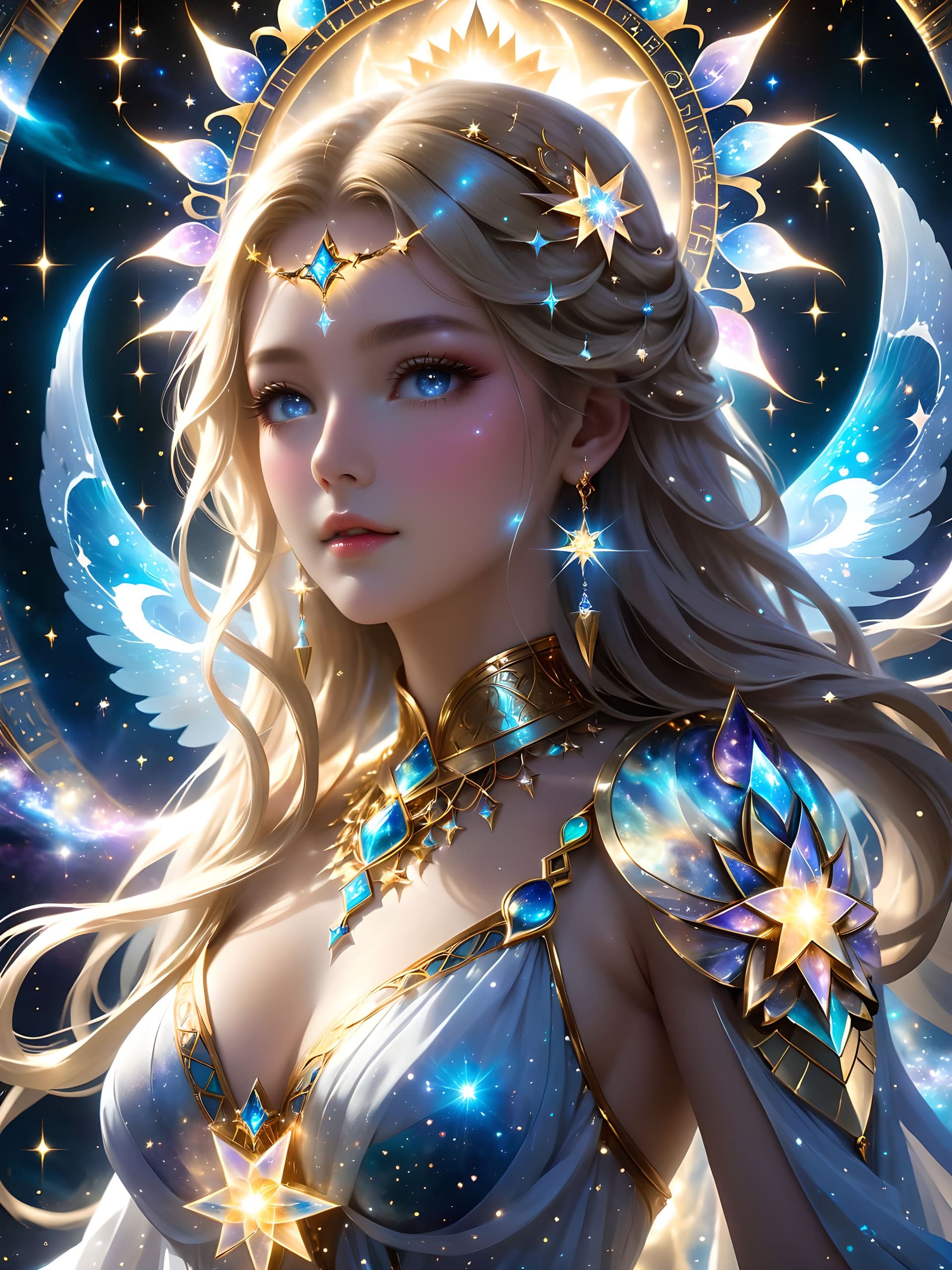 AI generated: Pointillism style , pretty idol, An ethereal alchemist queen, her presence radiating divine wisdom, ...