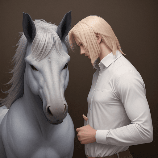 AI generated: picture of a human male with his human member mid transformation into that of an equine member