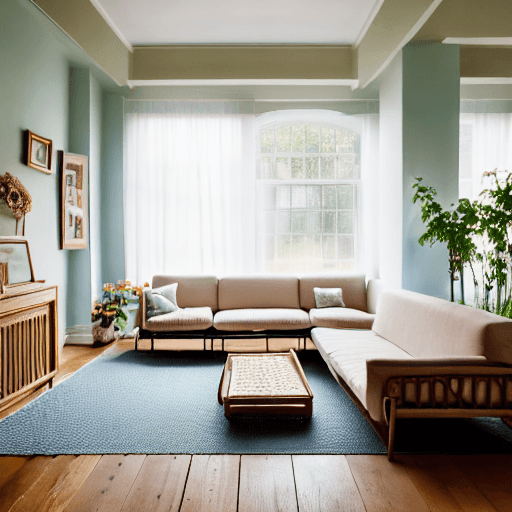 AI generated: High resolution photography interior design, dreamy sunken living room conversation pit, wooden floo...