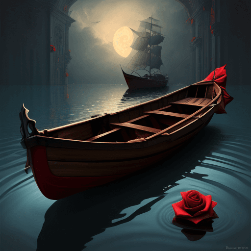 AI generated: a rose in a boat, floating in hell