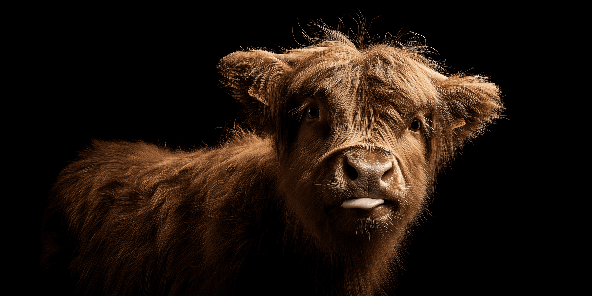 AI generated: Highland cow, positioned slightly off-center to the left of the image, is the subject.  The cow is a...