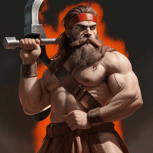 AI generated: A strong, mythical and pure man, with a strong and manly body, with a beard and mustache, who has a ...