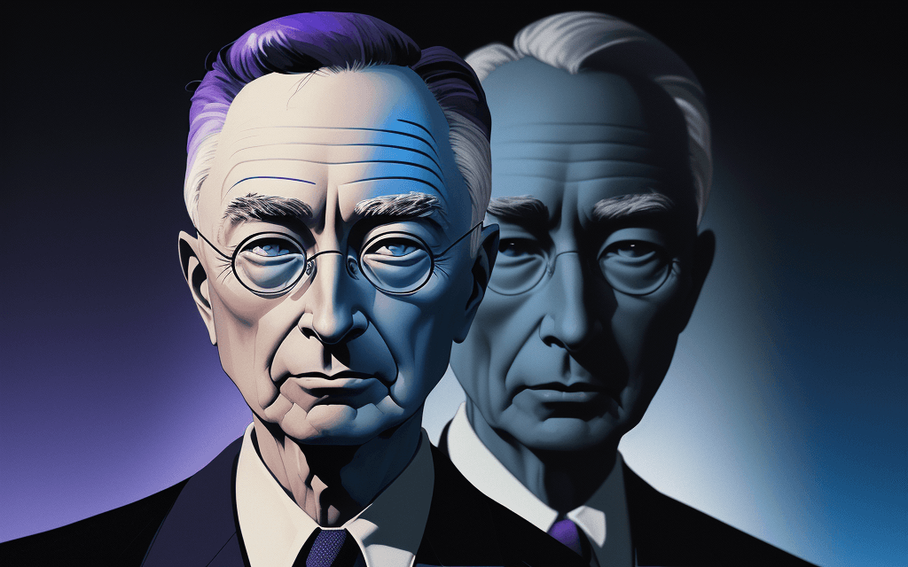 AI generated: color photo of a vertical thumbnail featuring a cool depiction of J. Robert Oppenheimer. The thumbna...