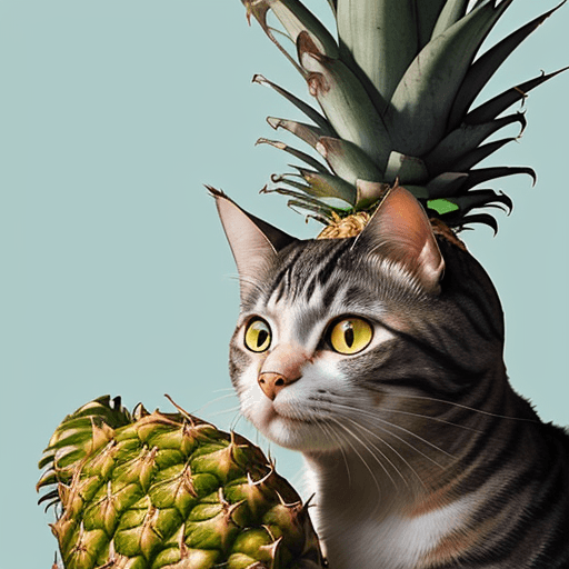 AI generated: a cat with an pineapple helmet