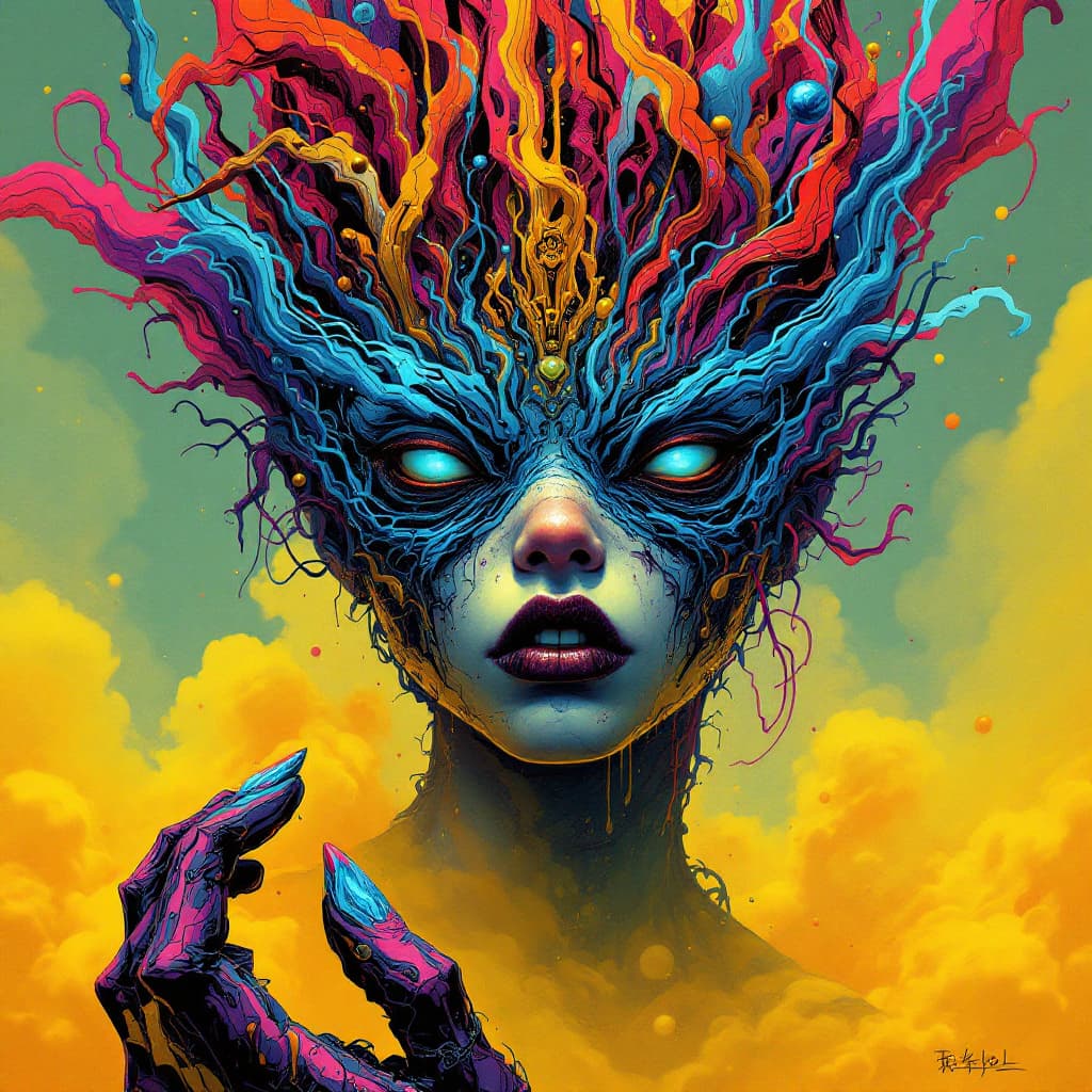 AI generated: horroglitchcore Epic obito from the parallel world in complementary colors, in the style of glitchco...