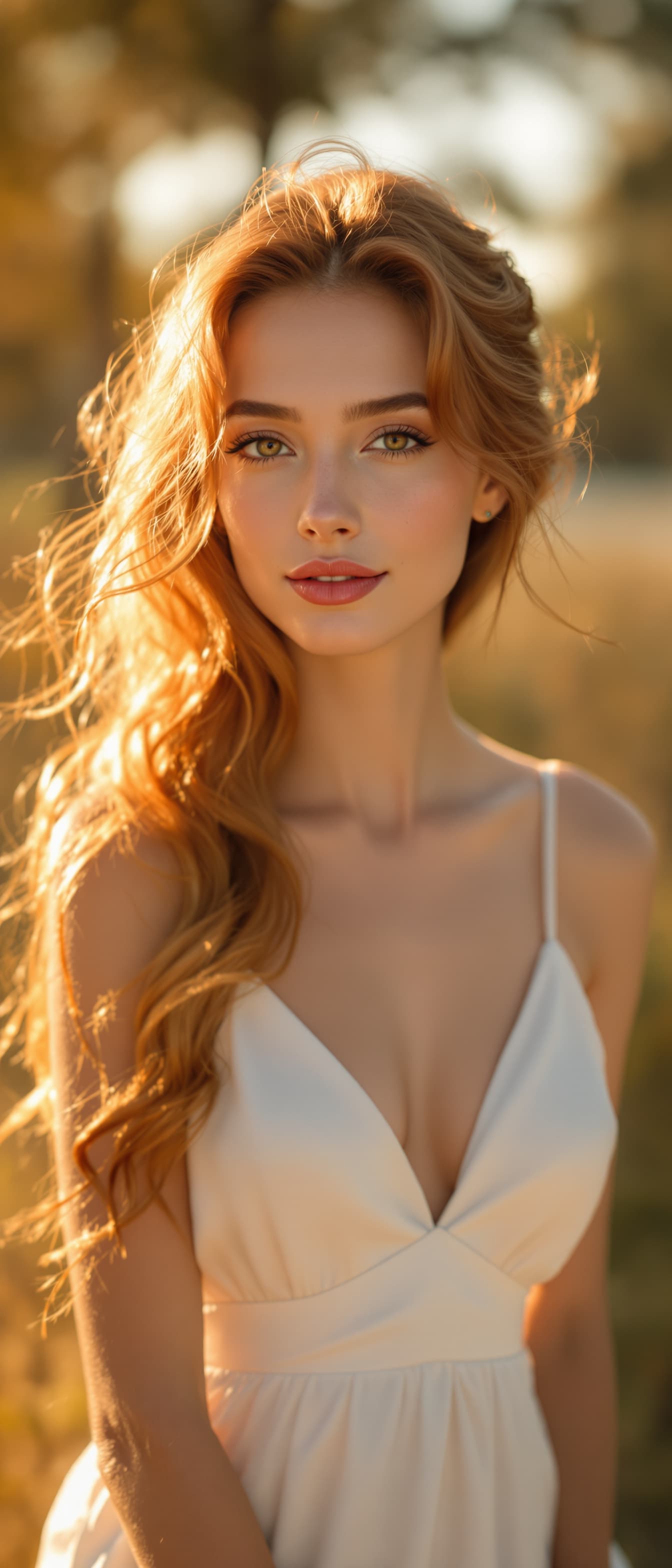 AI generated: "Fine art cinematic photography. Vertical full-body portrait, Warm golden hour image of a lithe supe...