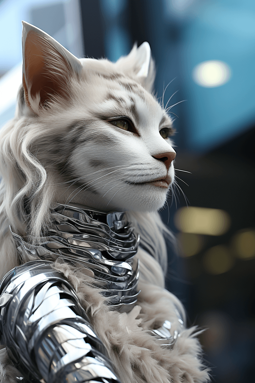 AI generated: human skin, looking like a cat, The creature, half-woman and half-cat, is a unique amalgamation of h...