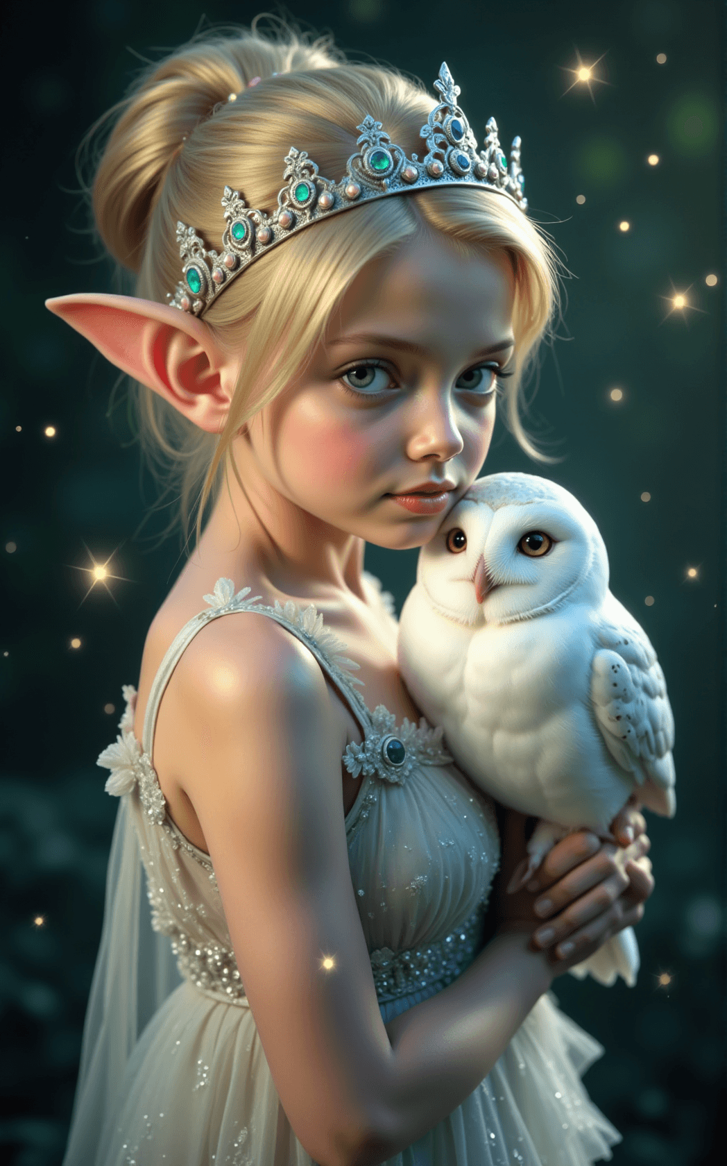 AI generated: A pretty little blonde elf stands gracefully, her delicate features accentuated by her 3/4 profile. ...