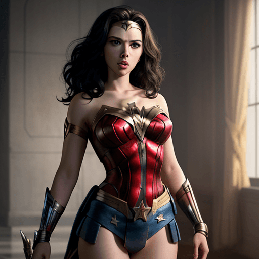 AI generated: scarlett johansson in wonder woman outfit and poss