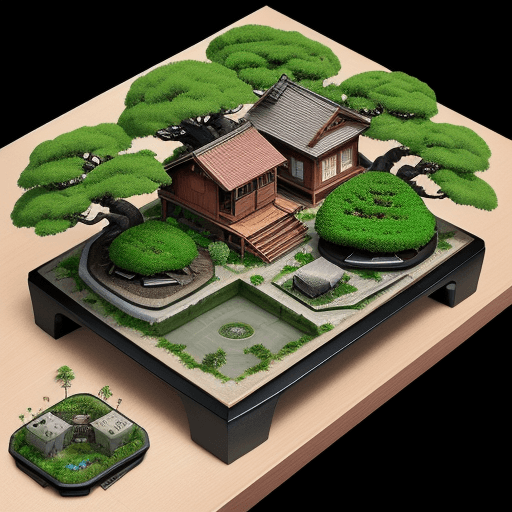 AI generated: A small community living on a bonsai tray::hyperrealistic circuit board::8k