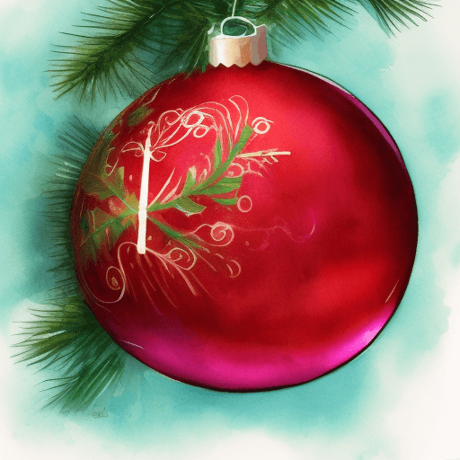 AI generated: red Christmas ball on tree, A cute romantic, watercolor style --s 180