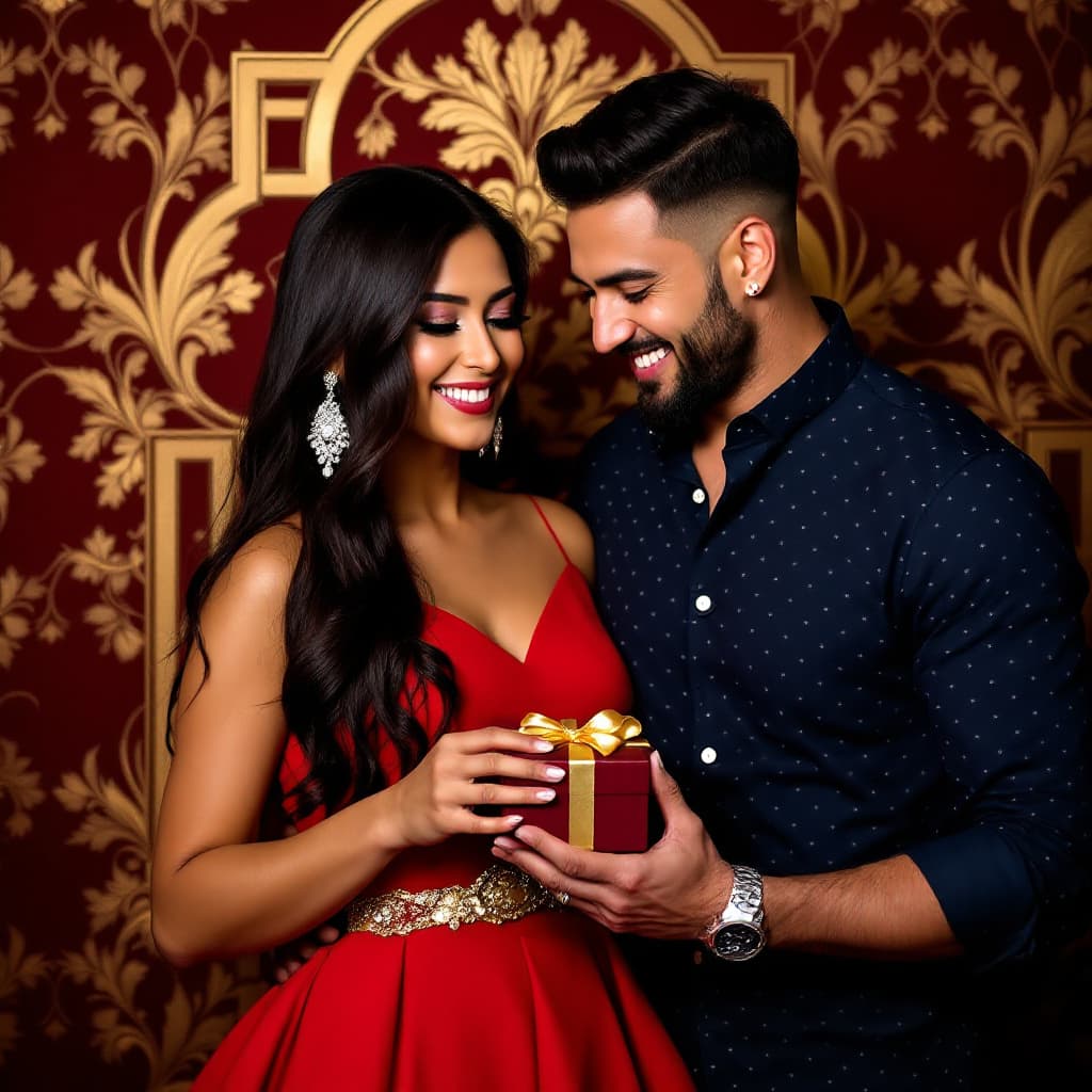 AI generated: Share


You said:
change this to white background and ring gifting pose as knee down : A luxurious p...