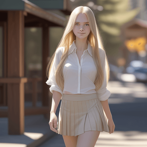 AI generated: An attractive 18-year-old woman with a faint smile, very long straight light blonde hair, and delica...