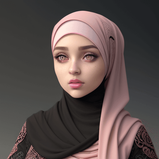 AI generated: Girl, 18oyo, hazel green eyes, pink lips, black eyeliner in her eyes, (wearing a hijab), (fullbody:1...