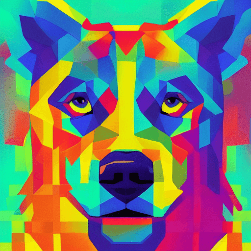 AI generated: Create an crypto art piece with bold colors and sharp edges, High resolution photography: Alpha Dog