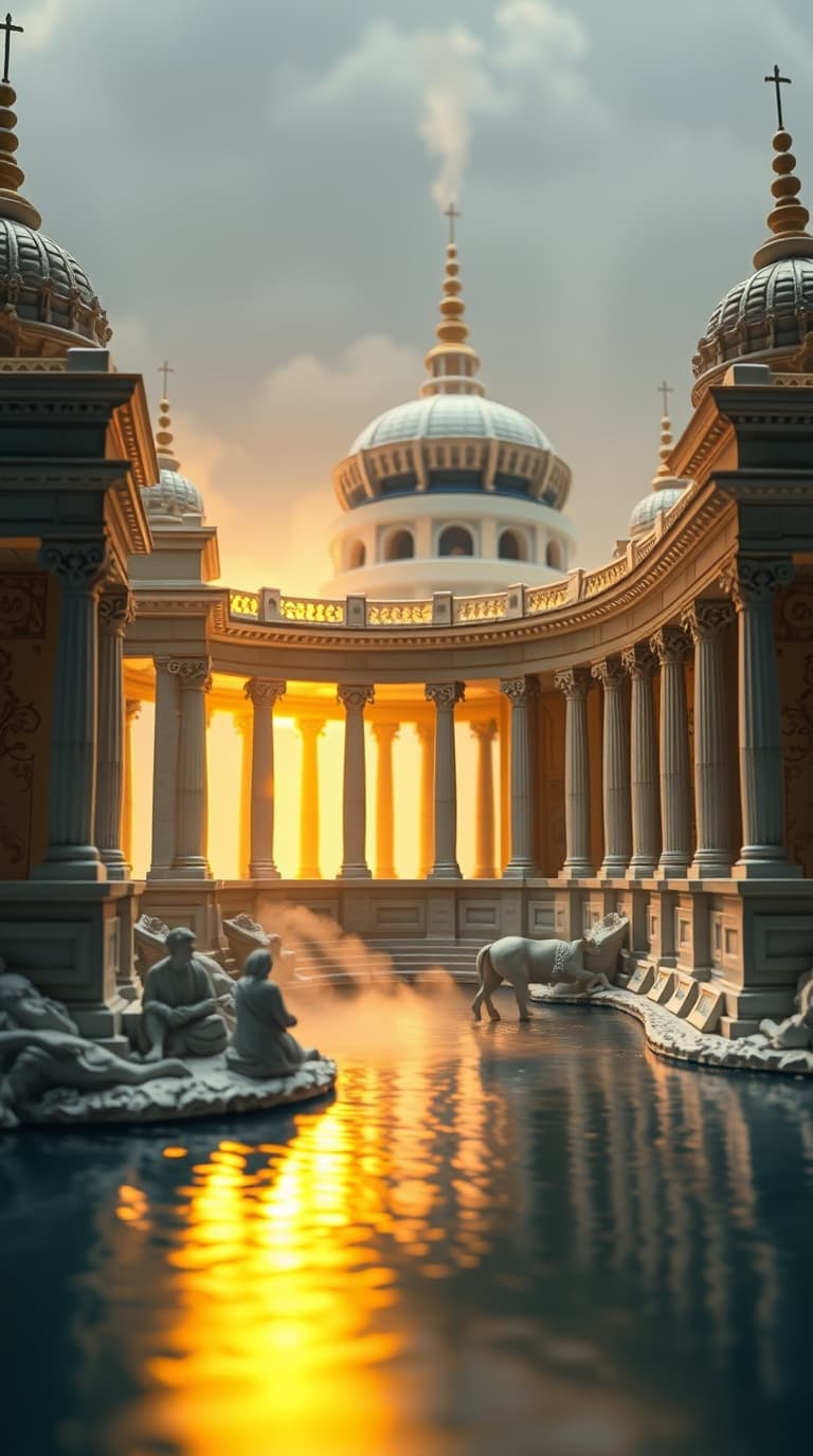 AI generated: Extreme macro close-up, 9:16 aspect ratio, of the Palace of Fine Arts from the 1893 Chicago World’s ...