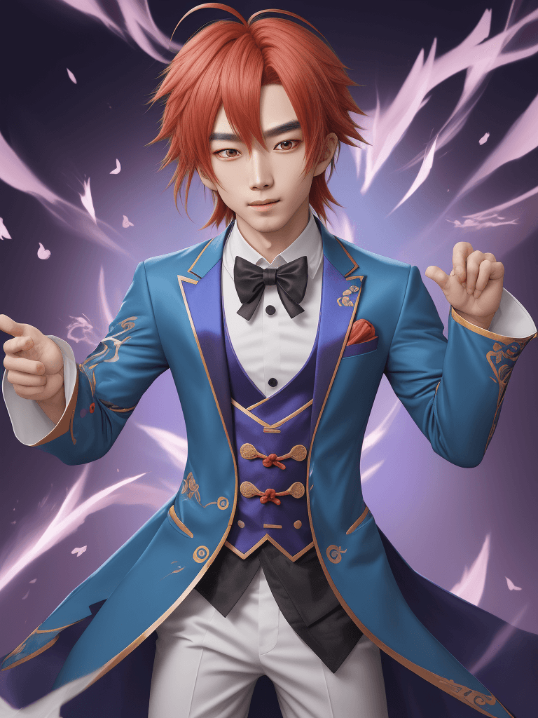 AI generated: xiao from genshin impact in magician clothes