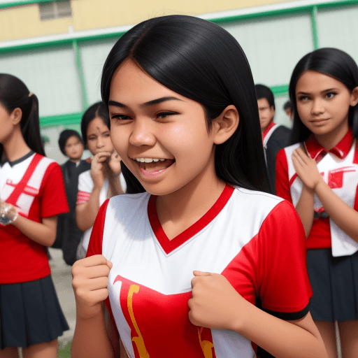 AI generated: High resolution Indonesian highschool student cheering up because an announcement that her designate...