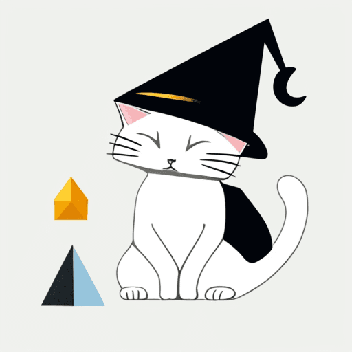 AI generated: A flat illustration of a cat wearing a wizard's hat and sitting on the web3 token, minimalist, warm,...