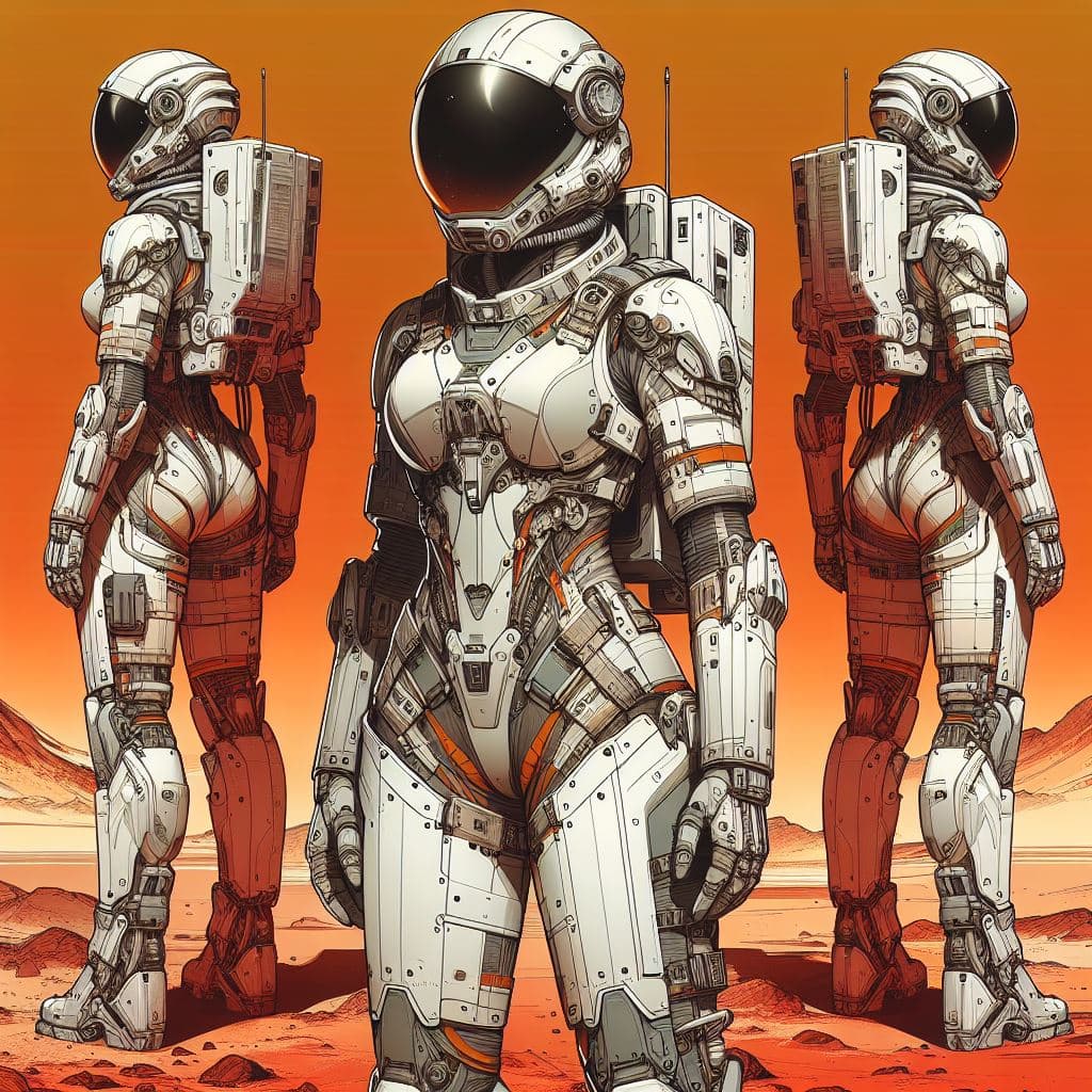 AI generated: illustration, ultimate detailed, science-fiction, character design: badass female astronaut wearing ...