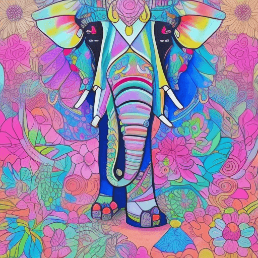 AI generated: Tilly, l'éléphant joyeux, une éléphante colorée qui adore s'amuser. Elle porte un nœud papillon pour...