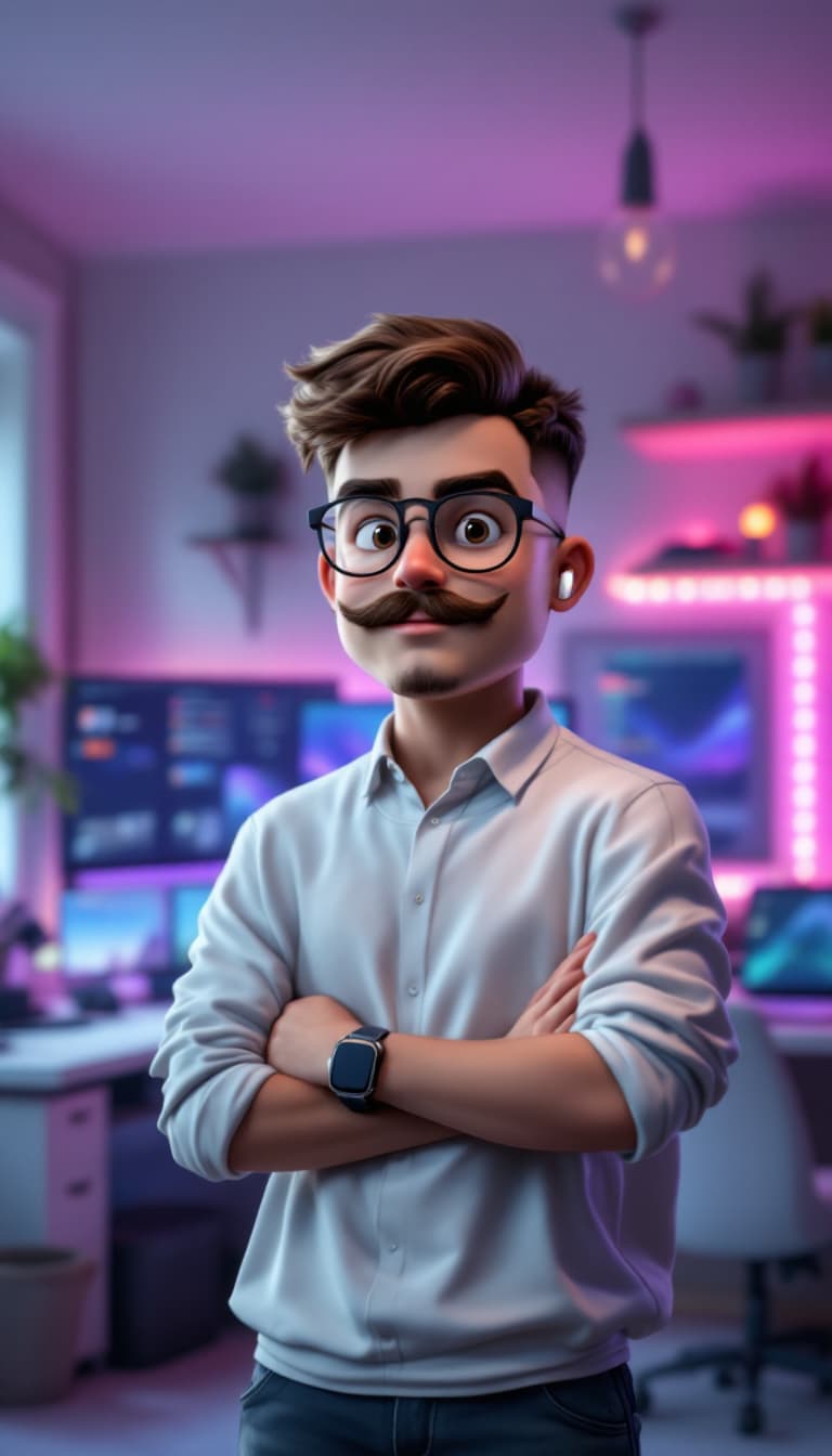 AI generated: Create a semi-realistic male avatar with light skin, a large build, head (Buzz Cut hair), a mustache...