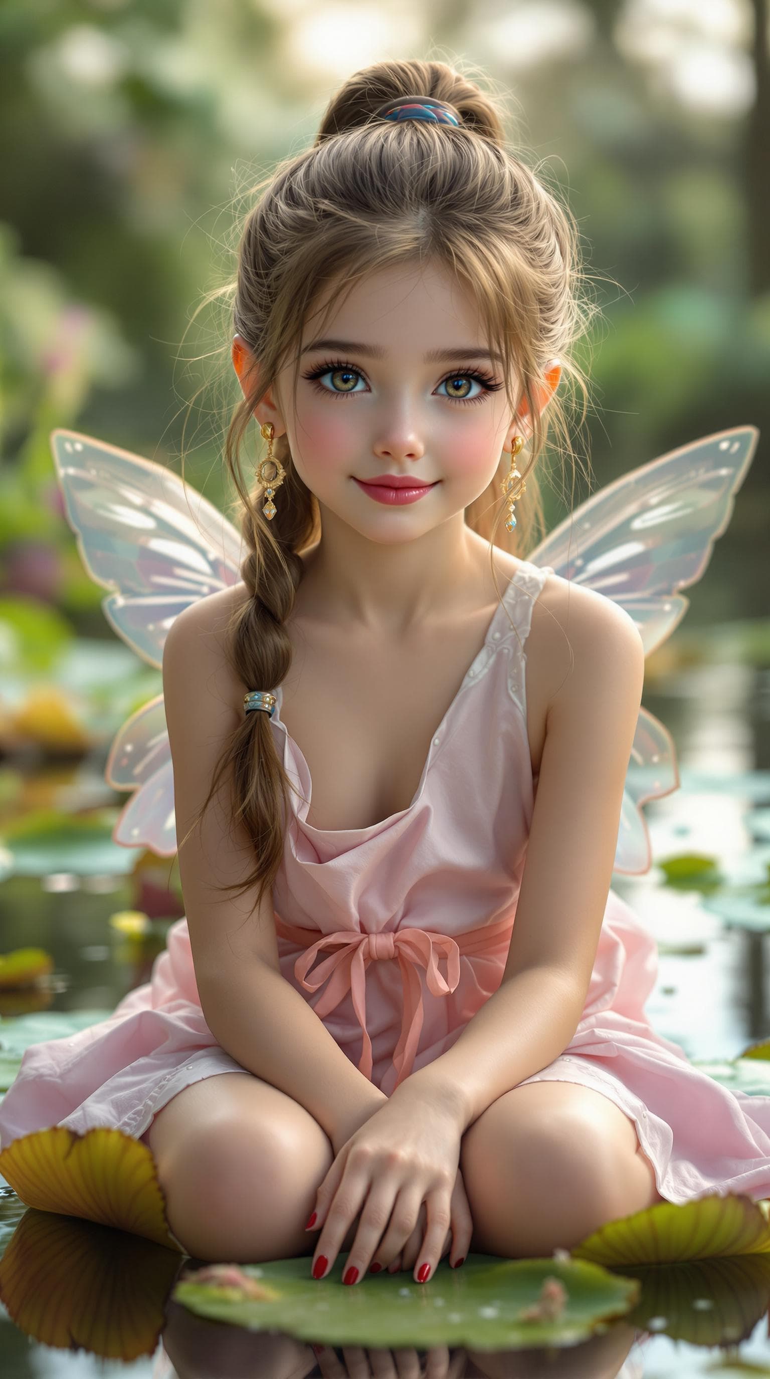 AI generated: a professional photo of a exceptionally beautiful girl in the world (age 10), (ten year old), tiny f...