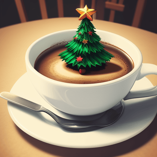 AI generated: colored drawing in a cup of coffee Christmas tree with a star on top
