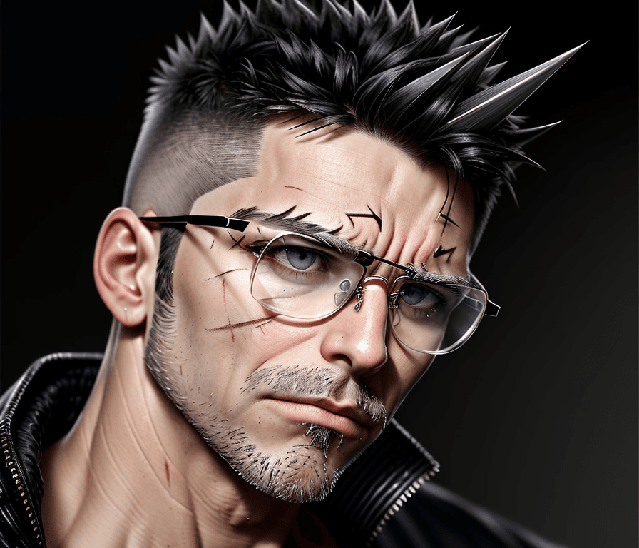 AI generated: alone, looking at viewer, short hair, 1boy, male focus, glasses, refined Roman nose, scowl, scar, sp...