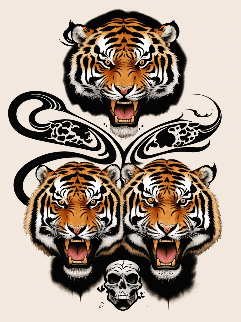 AI generated: High resolution Tiger and Skull Illustration with Japanese Style Art Background
