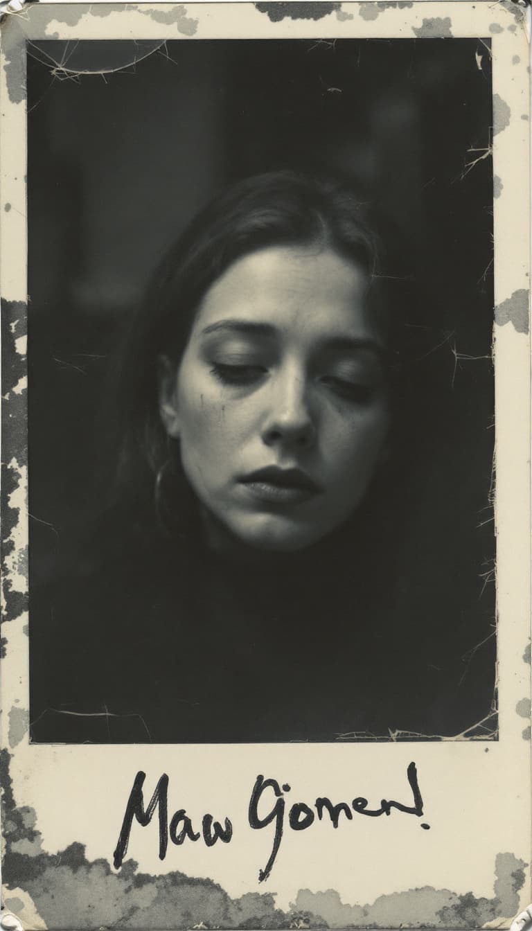 AI generated: old polaroid photo of a sad woman