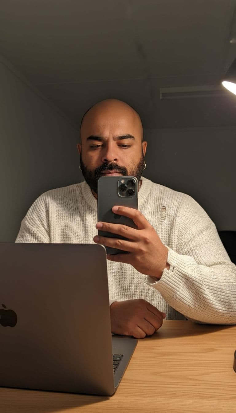 AI generated: Create an image using the face from the uploaded photo: A realistic, candid indoor photograph shows ...
