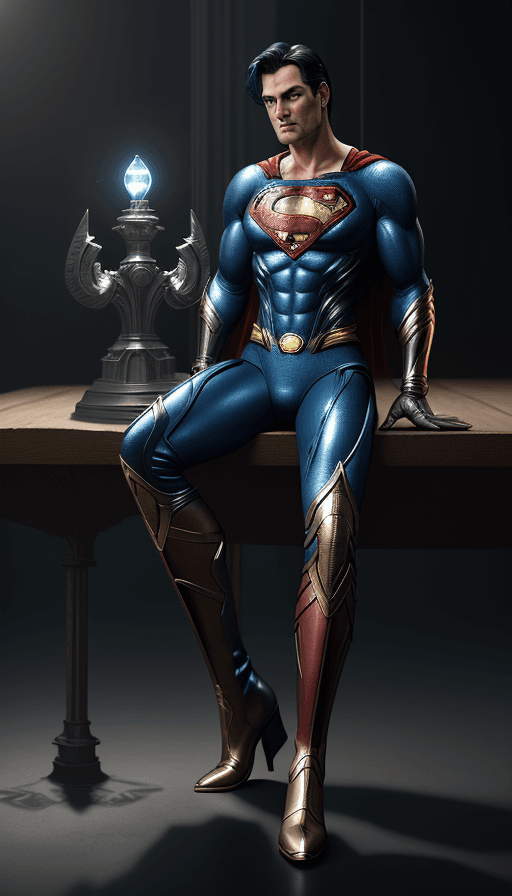 AI generated: boots on the table with the design and character of Superman boots is gold and blue
dark, no waterma...