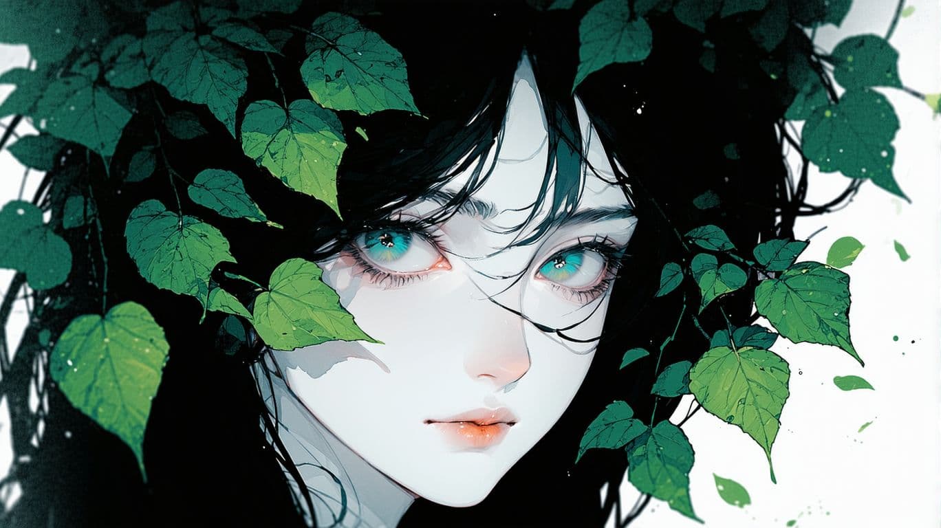 AI generated: The image is an illustration of a close-up of a woman's face. The woman has long dark hair and blue ...